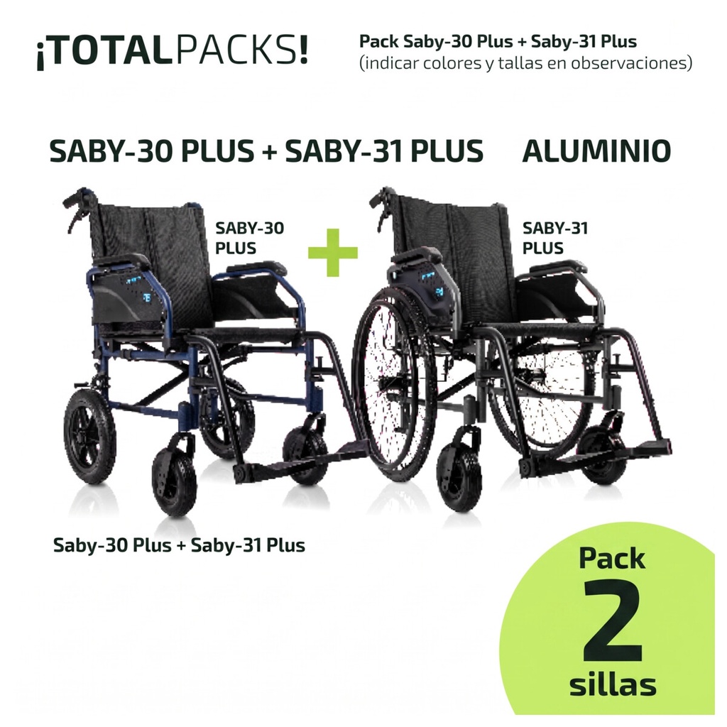 Pack 2 sillas de ruedas Saby Plus de aluminio